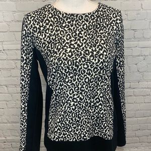 ANN TAYLOR Shirt Long Sleeve Black & White Cheetah-Medium
